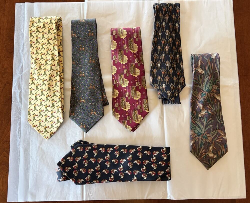 Salvatore Ferragamo Silk Neckties Lot of 6 Yellow Navy Red Assorted Ties EUC